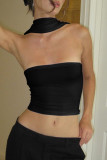 White Sexy Solid Patchwork Halter Tops