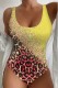 Yellow Sexy Print Backless Basic Swimwears (With Paddings)