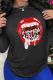 Black Casual Daily Lips Printed Patchwork O Neck Tops
