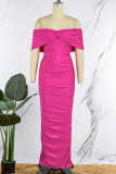 Blue Sexy Solid Backless Fold Off the Shoulder Long Dress Dresses