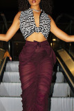 Brown Sexy Print Patchwork Fold Low Waist Pencil Full Print Bottoms