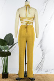 Purple Casual Solid Bandage Backless Halter Skinny Jumpsuits