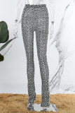 Deep Coffee Casual Striped Patchwork Skinny High Waist Conventional Patchwork Trousers