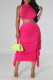 Rose Red Sexy Solid Patchwork Flounce Fold O Neck Sleeveless Two Pieces