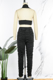 Red Sexy Casual Solid Backless Fold Halter Sleeveless Two Pieces