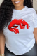 White Casual Street Lips Printed Patchwork O Neck T-Shirts