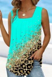 Cyan Casual Print Basic U Neck Tops