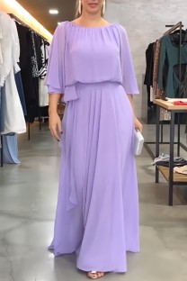 Purple Casual Solid Patchwork O Neck Long Dress Dresses