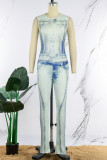 Multicolor Casual Print Patchwork O Neck Skinny Jumpsuits