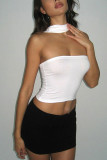 White Sexy Solid Patchwork Halter Tops