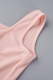 Pink Sexy Casual Solid Patchwork V Neck Sleeveless Two Pieces