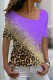 Purple Casual Print Basic Oblique Collar T-Shirts