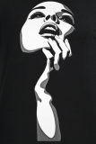 Black Street Daily Print Patchwork O Neck T-Shirts