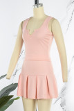 Pink Sexy Casual Solid Patchwork V Neck Sleeveless Two Pieces