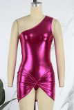 Silver Sexy Solid Backless Oblique Collar Sleeveless Two Pieces