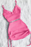 Pink Sexy Casual Solid Backless Spaghetti Strap Sleeveless Two Pieces