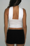 White Sexy Solid Patchwork Halter Tops