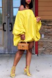 Yellow Sexy Casual Solid Backless Off the Shoulder Long Sleeve Dresses
