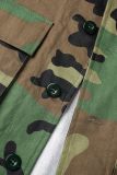 Green Casual Camouflage Print Cardigan Turndown Collar Tops