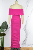 Blue Sexy Solid Backless Fold Off the Shoulder Long Dress Dresses