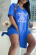 Blue Casual Print Patchwork Slit V Neck Short Sleeve Two Pieces