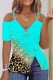 Green Casual Print Patchwork V Neck T-Shirts