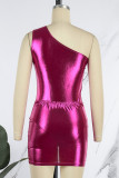Silver Sexy Solid Backless Oblique Collar Sleeveless Two Pieces