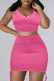 Pink Sexy Casual Solid Backless Spaghetti Strap Sleeveless Two Pieces