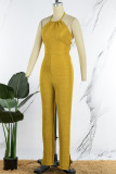 Purple Casual Solid Bandage Backless Halter Skinny Jumpsuits