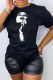 Black Street Daily Print Patchwork O Neck T-Shirts