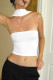 White Sexy Solid Patchwork Halter Tops