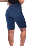 Deep Blue Casual Solid Patchwork High Waist Skinny Denim Shorts