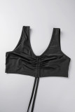 Rose Red Sexy Solid Bandage See-through Swimsuit Three Piece Set (Without Paddings)