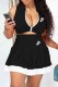 Black Casual Print Letter Zipper Collar Sleeveless Two Pieces