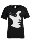 Black Casual Daily Print Patchwork O Neck T-Shirts