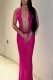 Rose Red Sexy Solid Backless Halter Long Dress Dresses