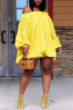 Yellow Sexy Casual Solid Backless Off the Shoulder Long Sleeve Dresses