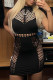 Black Sexy Solid Hollowed Out Patchwork O Neck Pencil Skirt Dresses