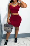 Pink Sexy Casual Solid Backless Spaghetti Strap Sleeveless Two Pieces
