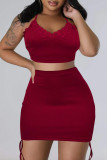Pink Sexy Casual Solid Backless Spaghetti Strap Sleeveless Two Pieces