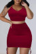 Burgundy Sexy Casual Solid Backless Spaghetti Strap Sleeveless Two Pieces