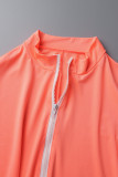 Blue Casual Solid Patchwork Zipper Collar Skinny Rompers