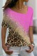 Pink Casual Print Basic Oblique Collar T-Shirts