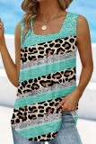 Cyan Casual Print Basic U Neck Tops