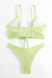 Light Green Sexy Solid Bandage Backless Swimwears (With Paddings)
