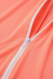 Blue Casual Solid Patchwork Zipper Collar Skinny Rompers