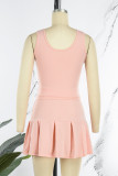 Pink Sexy Casual Solid Patchwork V Neck Sleeveless Two Pieces