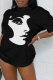 Black Casual Daily Print Patchwork O Neck T-Shirts