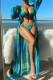Blue Sexy Print Bandage Cardigan Swimsuit Three Piece Set (With Paddings)