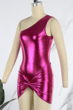 Silver Sexy Solid Backless Oblique Collar Sleeveless Two Pieces